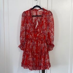 Long sleeve red floral dress with cut out back